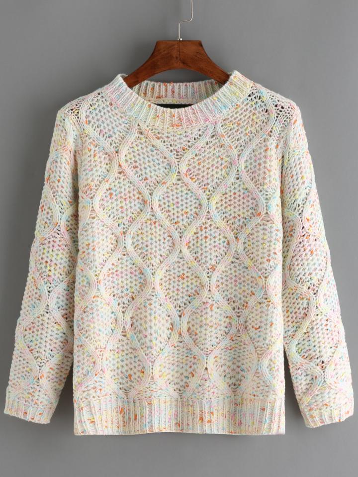 Romwe Crew Neck Diamondback Chunky Knit Sweater