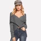 Romwe V-neck Drop Shoulder Two Way Sweater