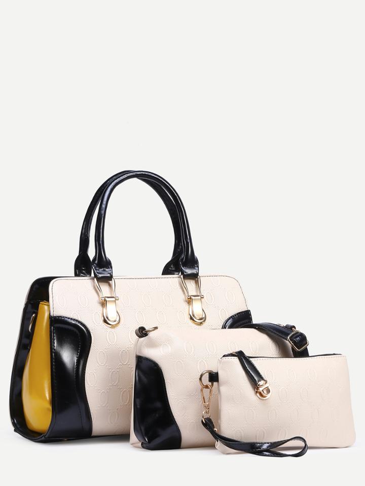 Romwe Beige Embossed Faux Leather 3pcs Bag Set