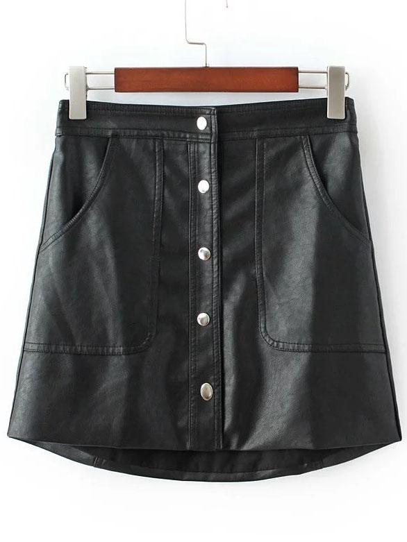 Romwe Single Breasted Front Pu A Line Skirt