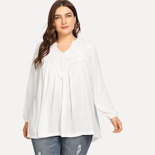 Romwe Plus Contrast Lace Solid Blouse