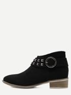 Romwe Black Faux Suede Buckle Strap Studded Ankle Boots