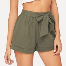 Romwe Self Belted Elastic Waist Shorts