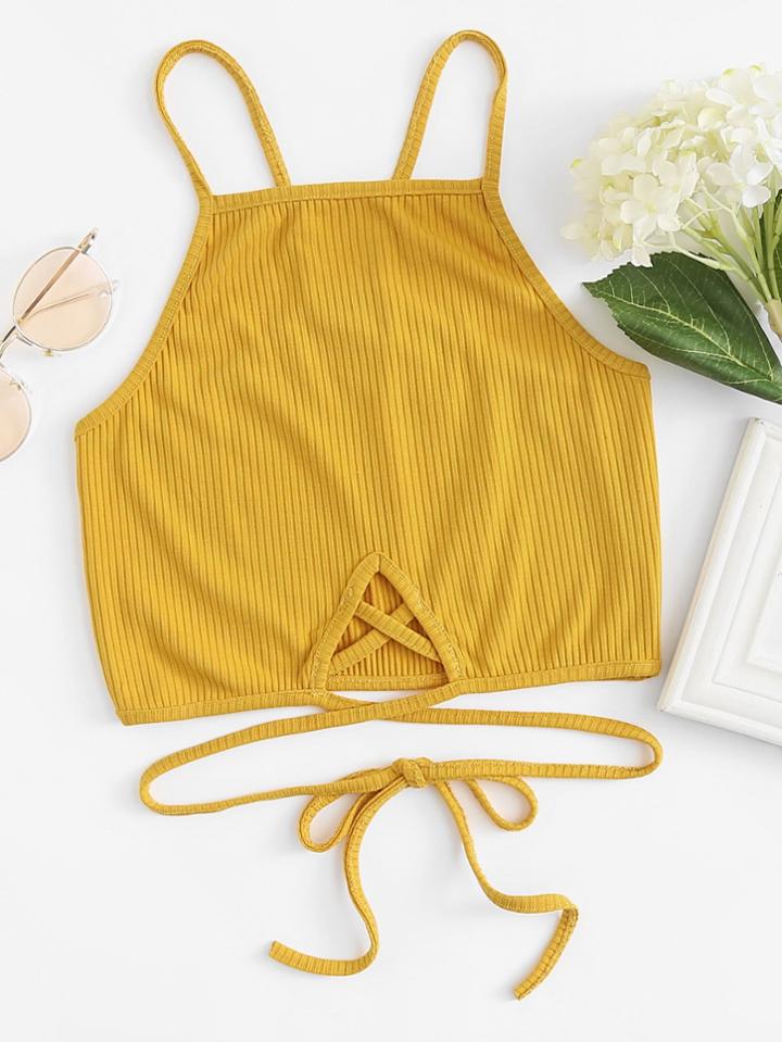 Romwe Criss Cross Knot Hem Cami Top