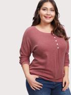 Romwe Button Front Marled Knit Tee
