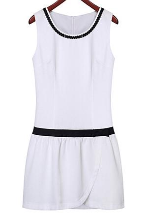 Romwe Round Neck Contrast Bow Sun Dress