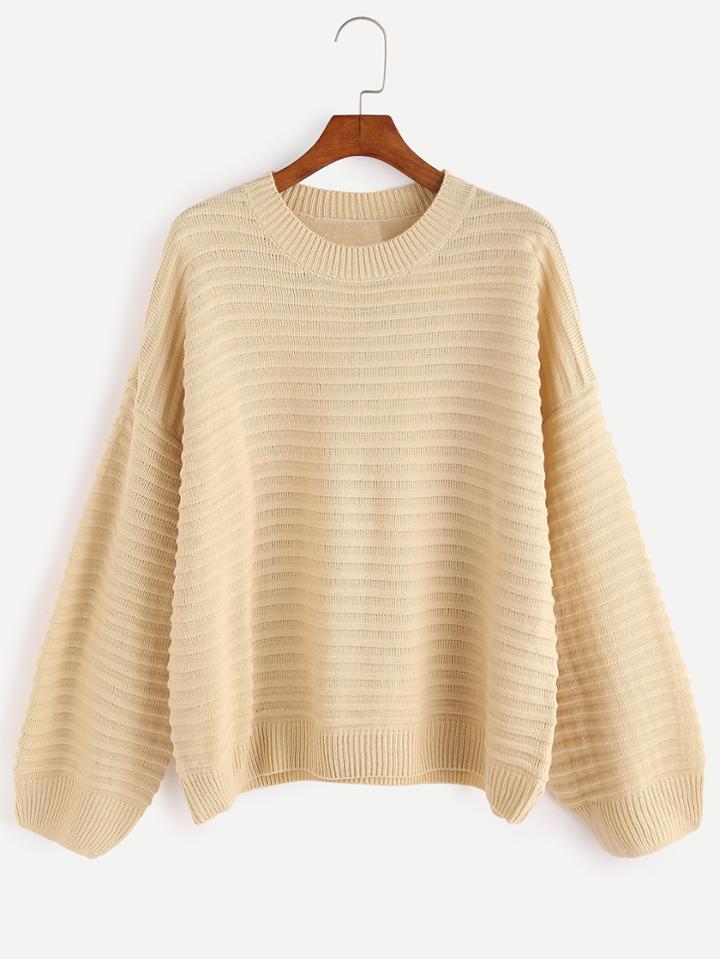 Romwe Apricot Dropped Shoulder Seam Ribbed Knit Sweater