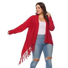 Romwe Plus Solid Fringe Hem Coat
