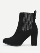 Romwe Studded Detail Wide Fit Ankle Boots