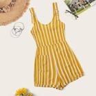 Romwe Double Pocket Cuffed Hem Striped Overall Shorts