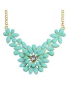 Romwe Blue Gemstone Flower Shape Necklace
