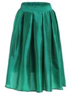 Romwe Box-pleated Satin Skirt - Green