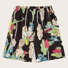 Romwe Guys Floral Print Drawstring Bermuda Shorts