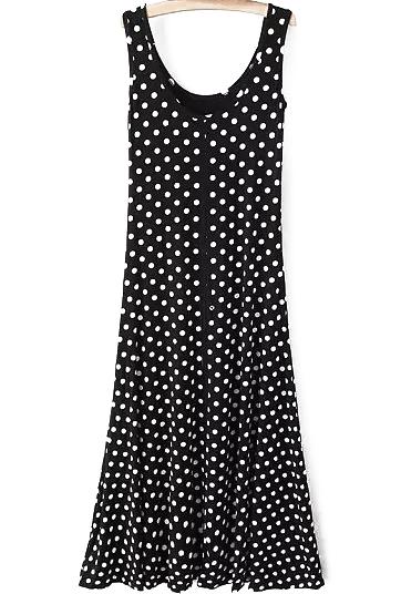 Romwe Scoop Neck Polka Dot High Low Dress