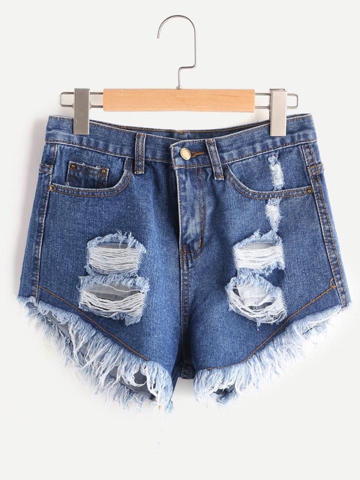 Romwe Distressed Frayed Hem Denim Hot Pants