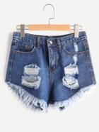Romwe Distressed Frayed Hem Denim Hot Pants