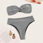 Romwe Twist Bandeau With High Waist Bikini Set