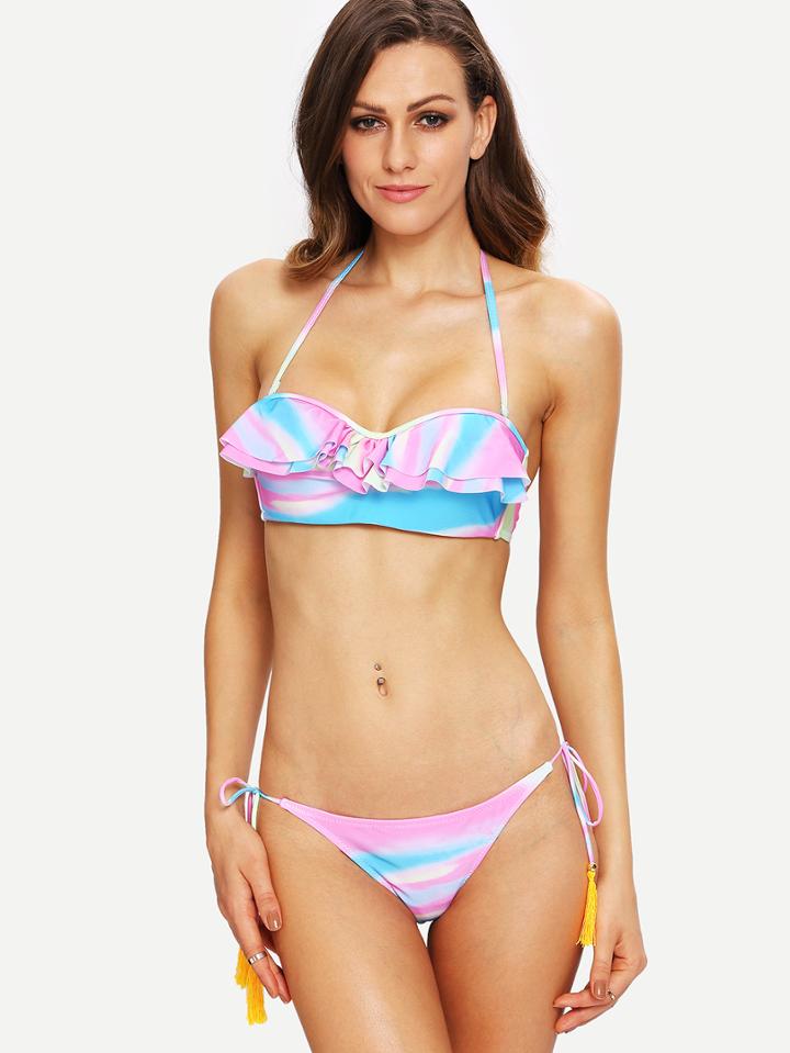 Romwe Ruffled Ombre Bikini Set