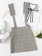 Romwe Frill Strap Plaid Pinafore Skirt