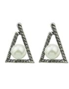 Romwe Silver Plated Triangle Imitation Pearl Stud Earrings