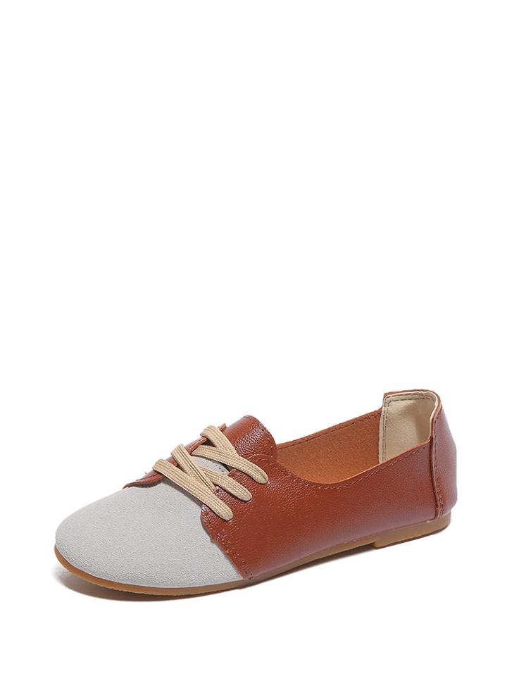 Romwe Two Tone Round Toe Pu Flats