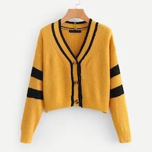 Romwe Drop Shoulder Contrast Stripe Trim Crop Cardigan