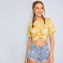 Romwe Leaf Print Tee
