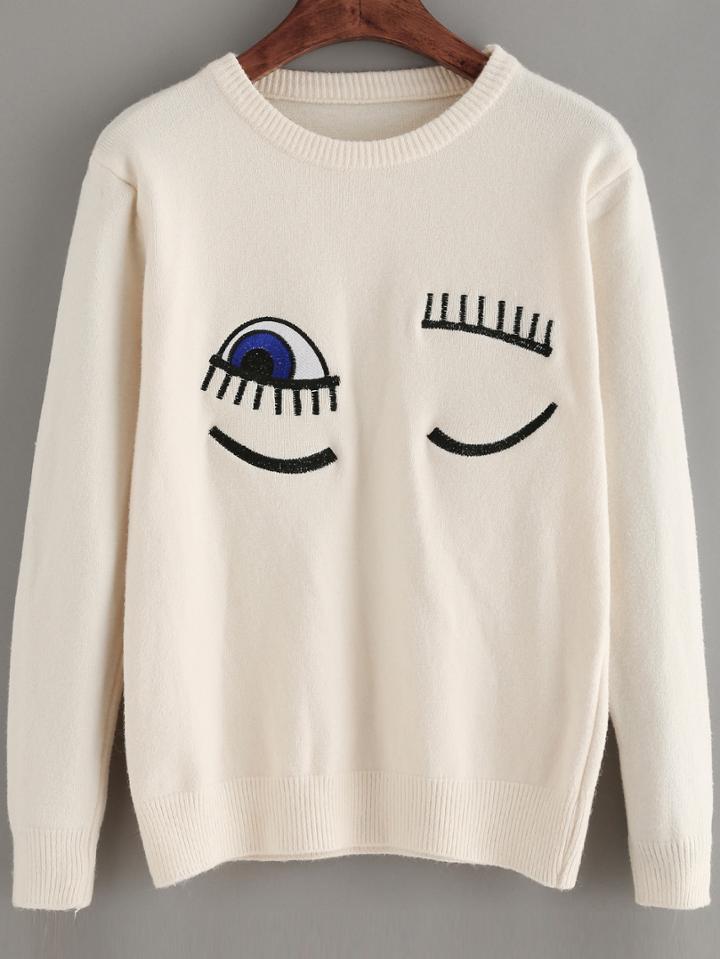 Romwe Round Neck Eye Print Knitwear