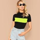 Romwe Neon Panel Mock-neck Form Fitted Top