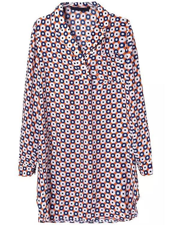 Romwe Lapel Polka Dot Pocket Dress