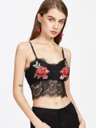 Romwe Rose Patch Floral Lace Trim Cami Top