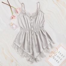 Romwe Lace Trim Satin Cami Romper