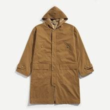 Romwe Guys Pocket & Button Front Hoodie Coat