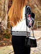 Romwe Beige Contrast Raglan Sleeve Embroidered Bomber