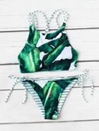 Romwe Jungle Print Side Tie Reversible  Bikini Set