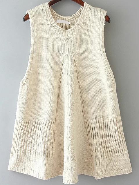 Romwe Sleeveless Knit Beige Sweater