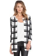 Romwe White Black Long Sleeve Plaid Cardigan Sweater