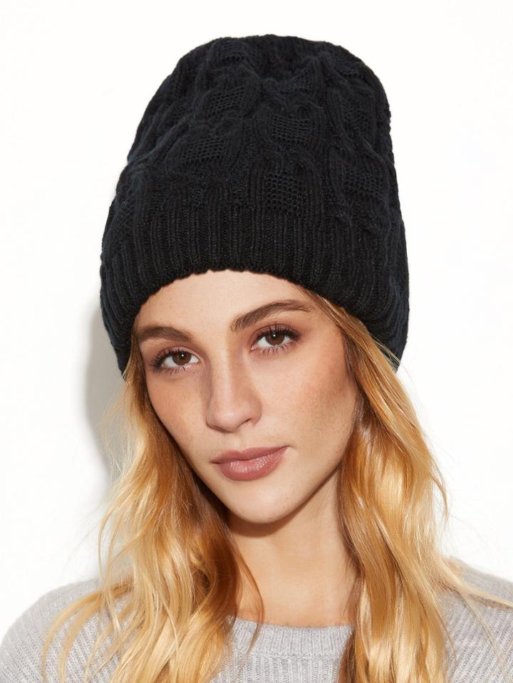 Romwe Black Knit Textured Beanie Hat