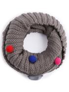 Romwe Colored Pom Pom Embellished Grey Textured Knit Scarf