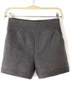 Romwe Elastic Waist Woolen Grey Shorts