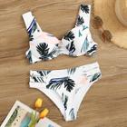 Romwe Tropical Print Underwired Top With Cut Side Bikini Set
