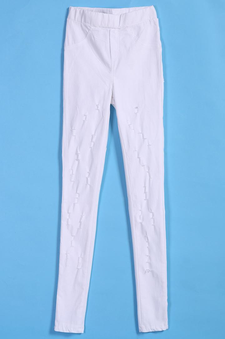 Romwe Pockets Ripped Slim Legging