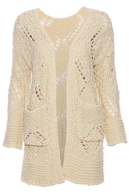 Romwe Hollow Pocketed Apricot Knitted Cardigan