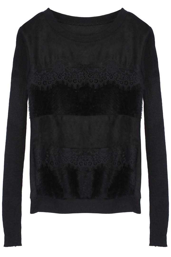 Romwe Lace Insert Contrast Black Panel Top