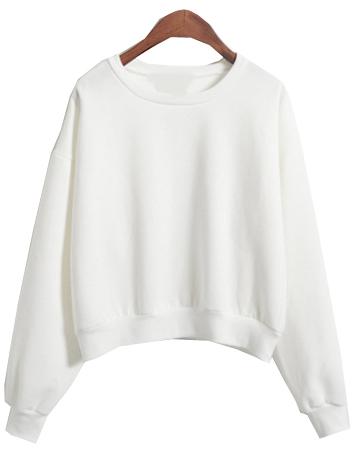 Romwe Round Neck Crop Loose White Sweatshirt