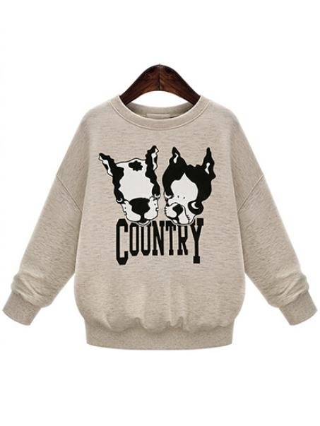 Romwe Dog Print Apricot Sweatshirt