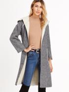 Romwe Grey Pockets Front Faux Shearling Lined Hooded Coat