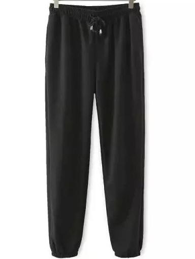 Romwe Draw Cord Waist Beam Port Black Pant