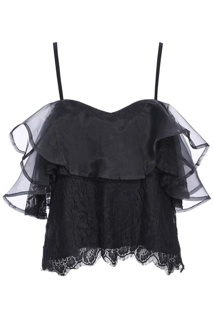 Romwe Romwe Dual-tone Crop Black Lace Camisole Cami Top