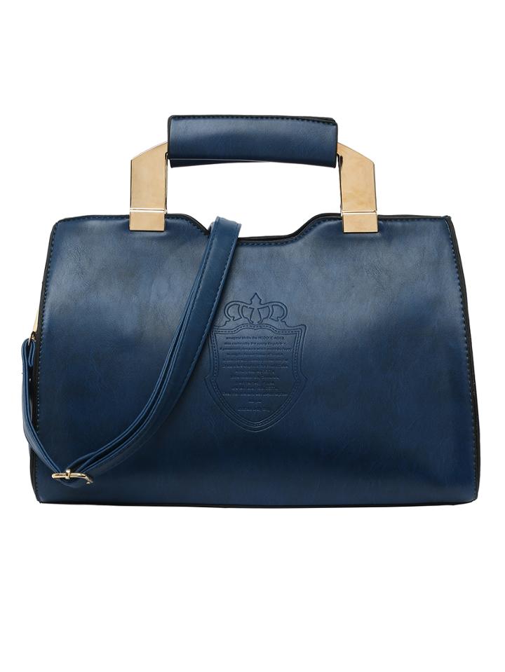 Romwe Metal Handle Embossed Handbag